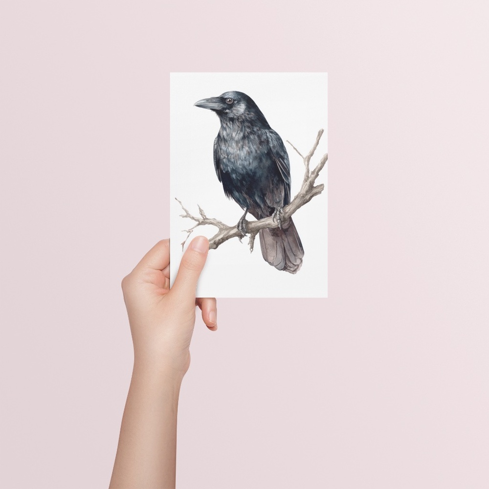 Watercolor Black Crow Wall Art Print Unframed - Black Bird Illustration Artwork - Picture 5 of 6
